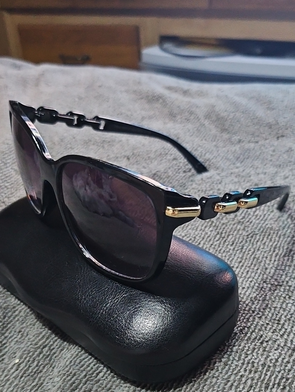 Black Women's Sunglasses with Gold Accent